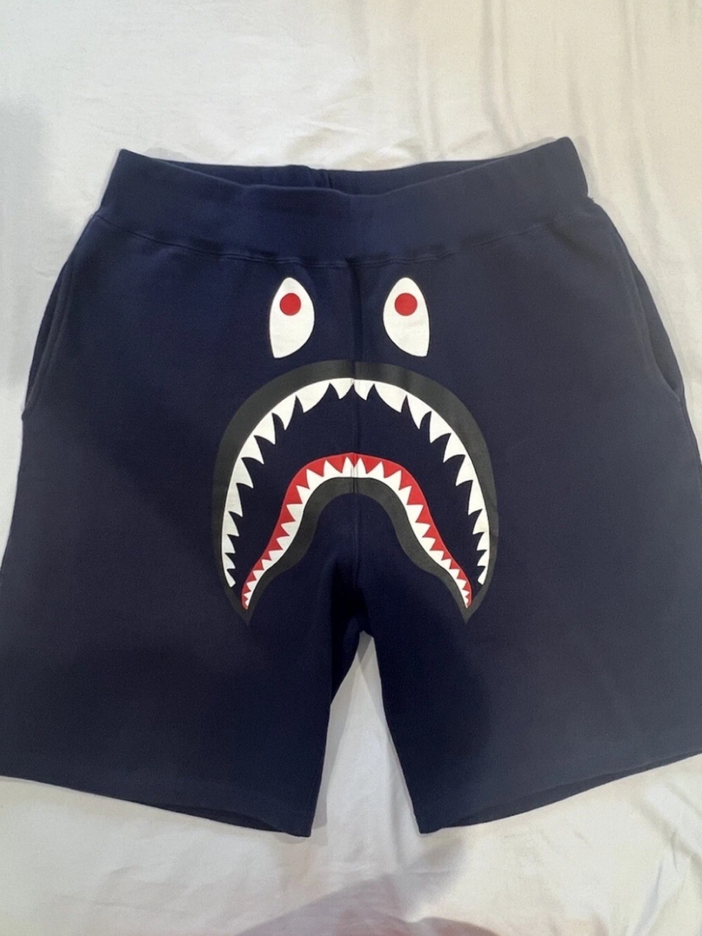 A BATHING APE Shark Sweat Shorts Navy Blue BAPE Size Large